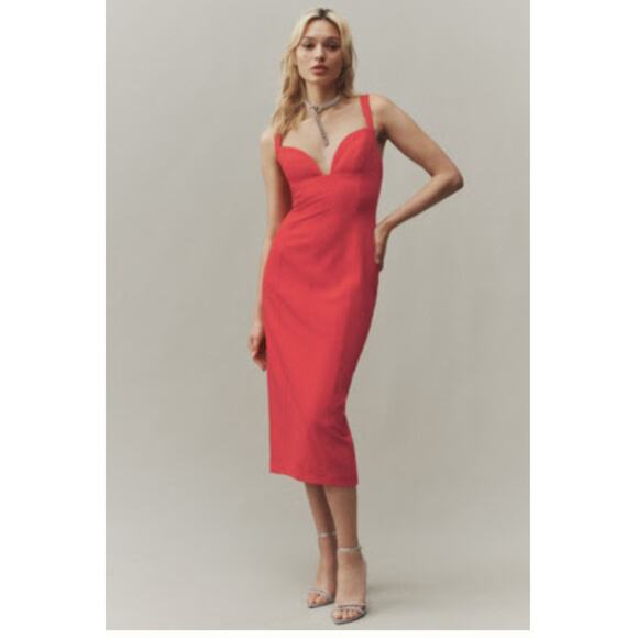 BHLDN Sage Sweetheart Stretch Crepe Midi Dress - Size S - Picture 2 of 10